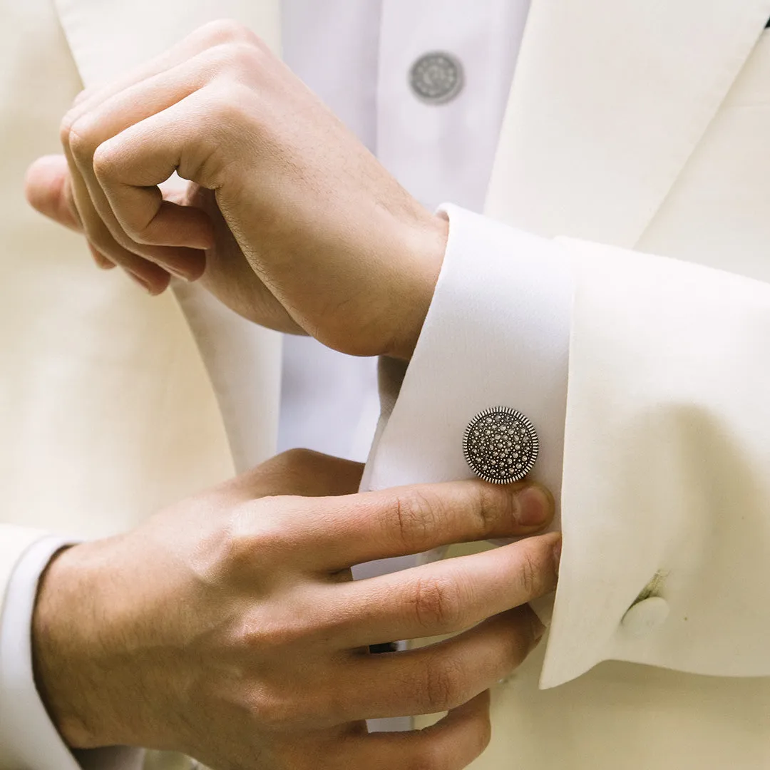 Round Marcasite Pave' Sterling Cufflinks & Studs