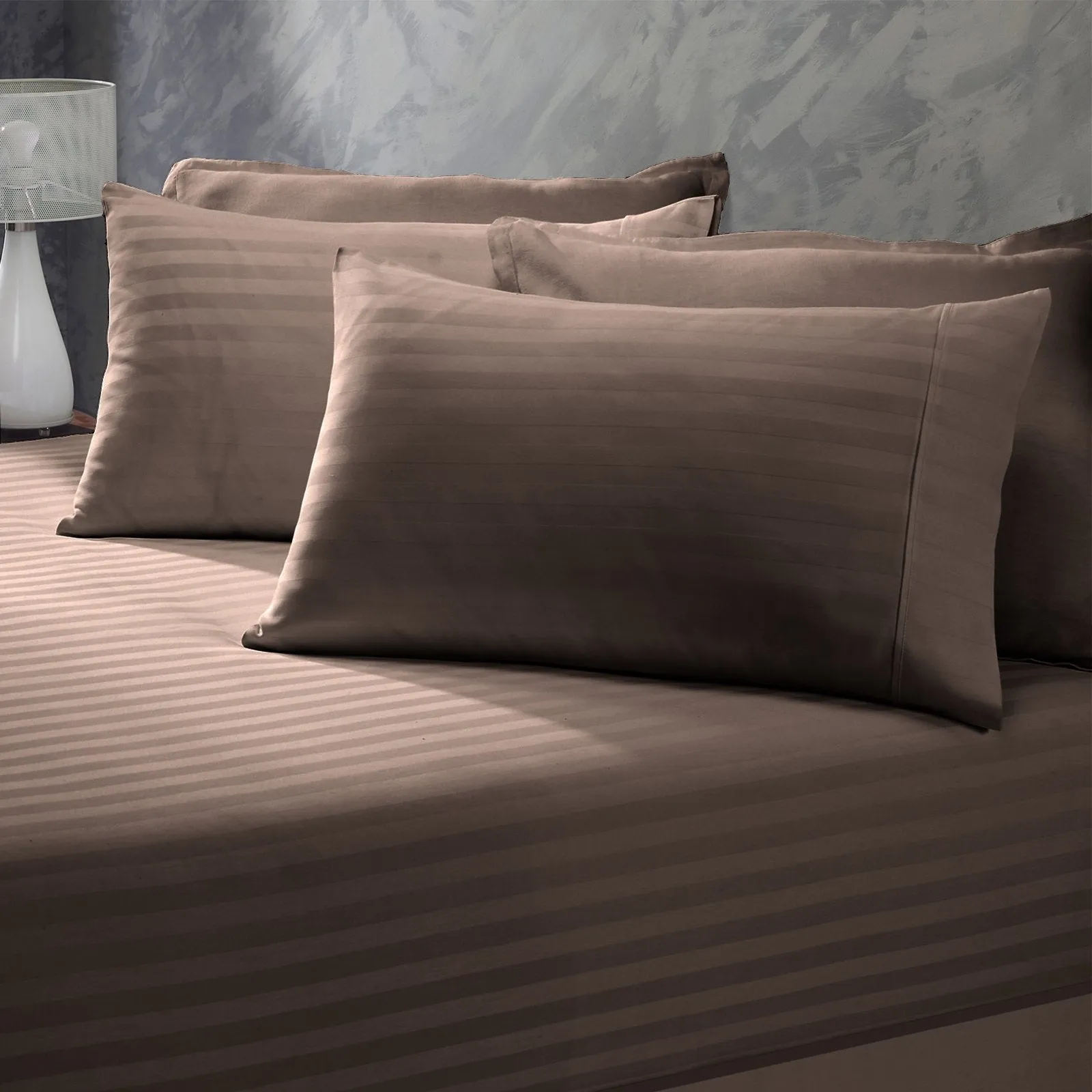 Royal Comfort 1200 Thread Count 3 Piece Combo Set 100% Egyptian Cotton Striped Double Charcoal