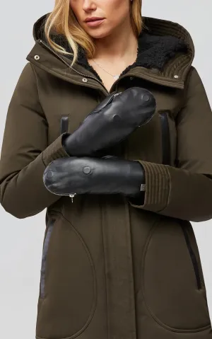 Soia & Kyo Leather Zip Mittens Black