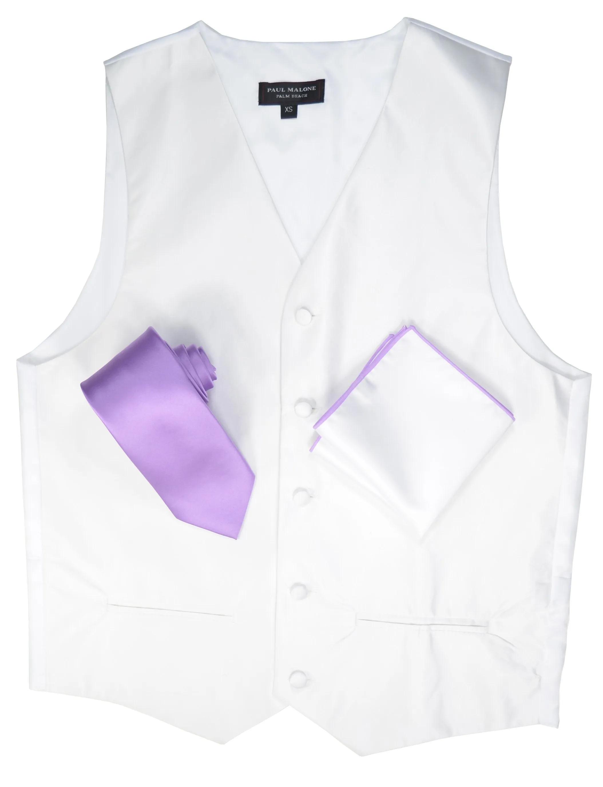 Solid White Mens Tuxedo Vest, Tie and Trim Pocket Square