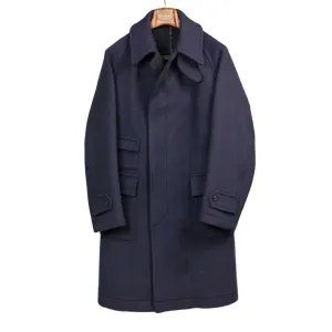 Traveller Coat in midnight navy reverse melton wool double cloth