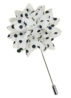 White and Black Polka Dots Lapel Flower