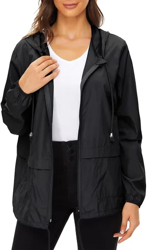 Women Rain Coats Lightweight Waterproof Outdoor Rain Jacket Hooded Packable Raincoats